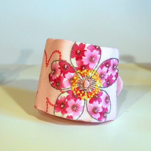 Bracelet manchette taille pour femme couleur rose fleuri