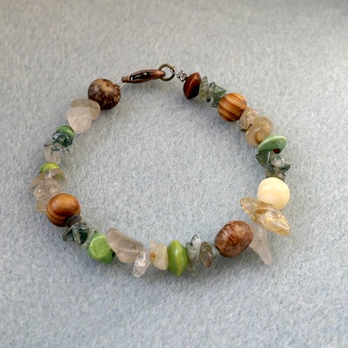 Bracelet pierre naturelle semi précieuse agate mousse et quartz rutile