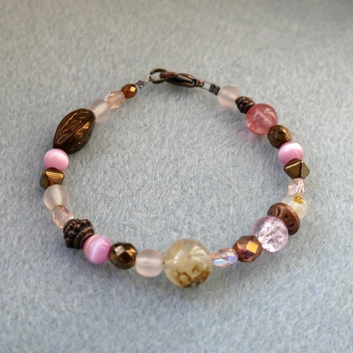 Bracelet pierre naturelle semi précieuse quartz cerise, œil de chat