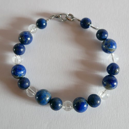 Bracelet pierre naturelle gemme semi précieuse lapis lazuli et quartz choqué