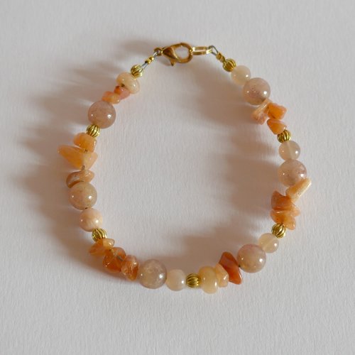 Bracelet pierre naturelle gemme semi précieuse pierre de soleil et aventurine orange