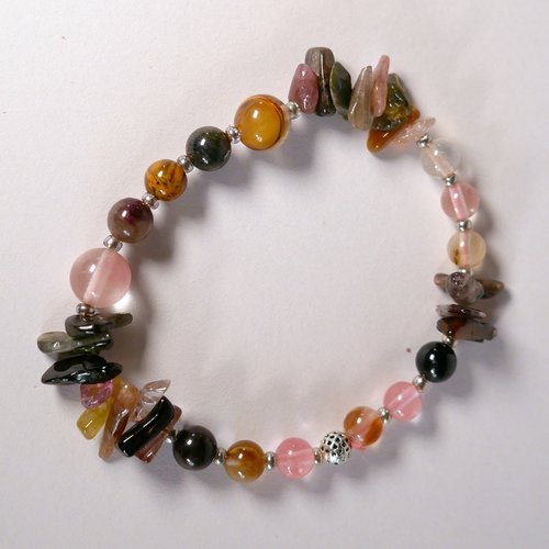 Bracelet pierre naturelle gemme semi précieuse, tourmaline et quartz cerise