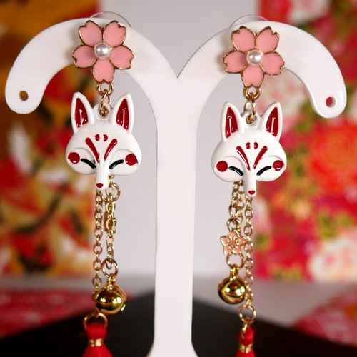 Boucles d'oreille bijoux renard kitsune porte-bonheur japonais