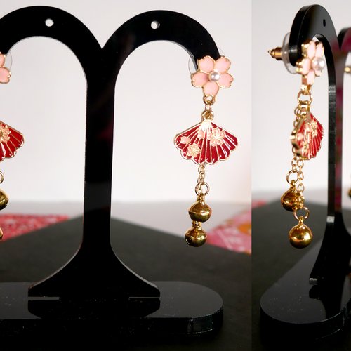 Boucles d'oreille bijoux éventail porte-bonheur japonais
