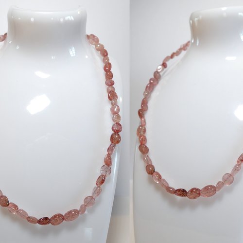 Collier pierre naturelle semi précieuse forme galets irréguliers quartz fraise 4 - 6 mm