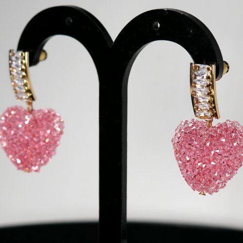 Boucles d'oreille cœur rose en sucre, bijoux saint valentin, amour, idée cadeau, femme saint valentin, cœur