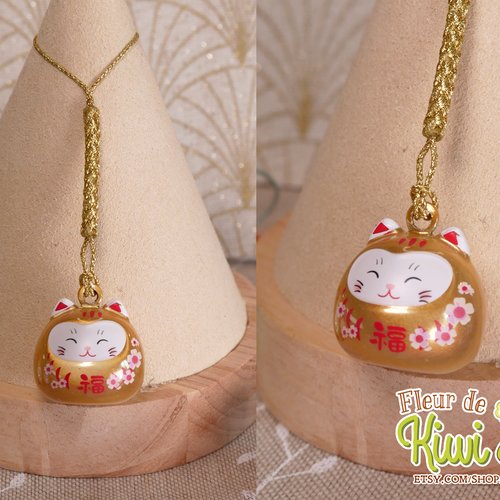 Porte-clé chat porte-bonheur japonais grelot doré lucky cat bijoux de sac breloque chance bonne fortune