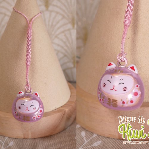 Porte-clé chat porte-bonheur japonais grelot rose lucky cat bijoux de sac breloque chance bonne fortune