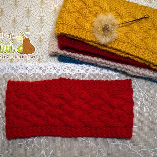 Bandeau en laine, couleur rouge, tricoté main, sport d'hiver, cache-oreilles, headband, hiver 2023 2024, cadeau noël, taille femme adulte