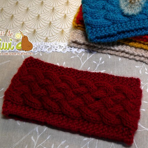 Bandeau laine, couleur rouge foncé, tricoté main, sport d'hiver, headband, hiver 2023 2024, cadeau noël, taille femme adulte