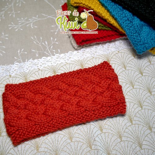 Bandeau laine, couleur orange rouille tricoté main, sport d'hiver, headband, hiver 2023 2024, cadeau noël, taille femme adulte