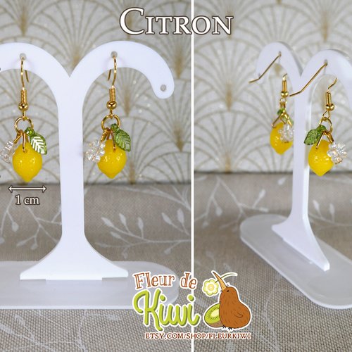 Boucles d'oreille citron, citron pendant, bijou fruit de saison, cadeau pour femme, anniversaire, vacances