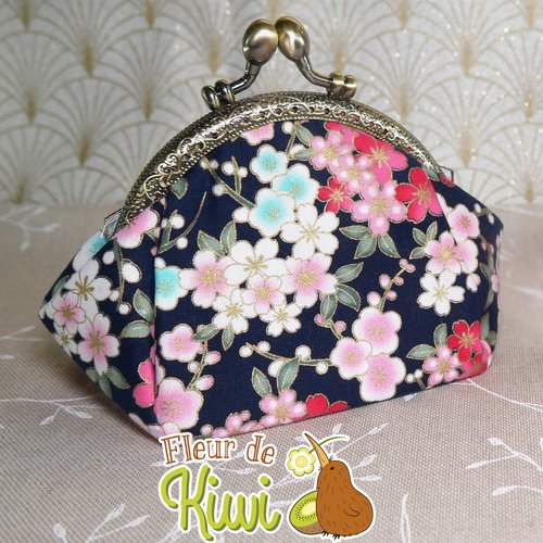Porte-monnaie en tissu coton japonais, couleur noir, idée cadeau femme, amoureux du japon, noël 2024