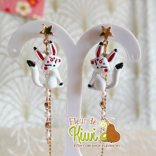 Boucles d'oreille bijoux renard, kitsune, kami inari, porte-bonheur japonais, idée cadeau, cadeau femme noël 20