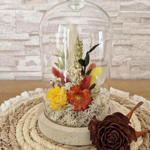 Cloche fleurs séchées et stabilisées terracotta décoration mariage bohème, cadeau d'anniversaire pour femme et idée de cadeau de noël