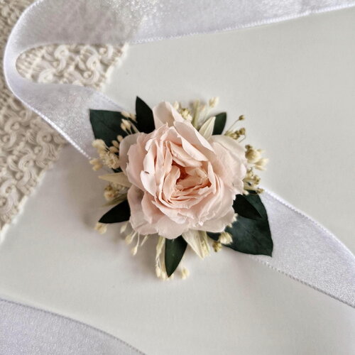 Bracelet mariage en fleurs séchées et stabilisées eva, rose stabilisée, bracelet pour mariée et demoiselle d'honneur, mariage chic et bohème