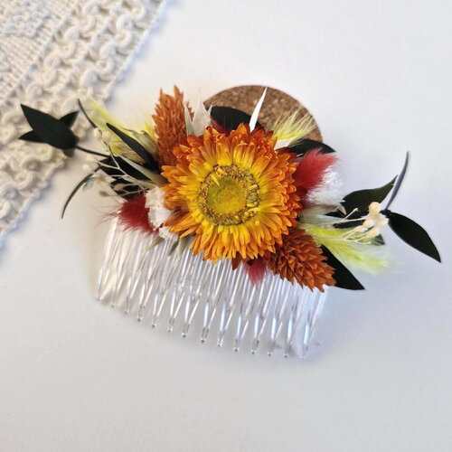 Peigne cheveux fleurs séchées et stabilisées amber, accessoire pour mariée, peigne demoiselle d'honneur, mariage bohème et champêtre