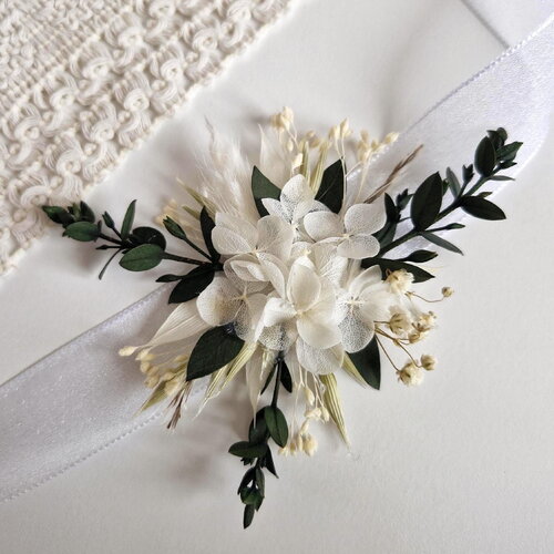 Bracelet mariage en fleurs séchées et stabilisées alba, hortensia, bracelet pour mariée et demoiselle d'honneur, mariage chic bohème