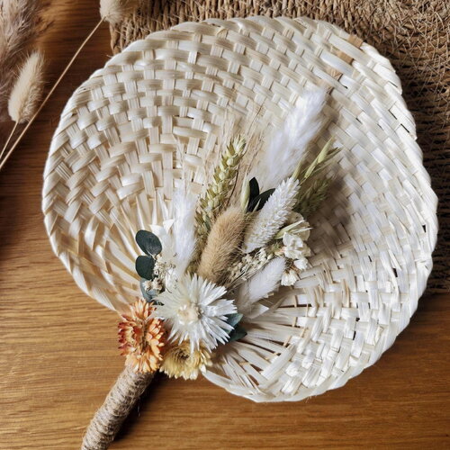 Éventail fleurs séchées et stabilisées, accessoire mariage demoiselle d'honneur, décoration bohème, cadeau femme, bouquet pour mariage