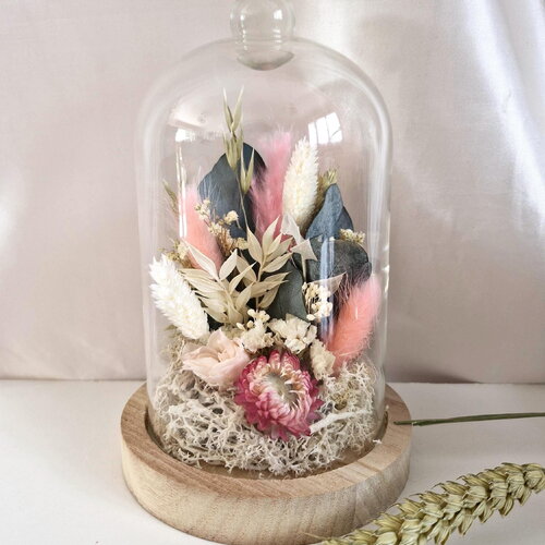 Cloche fleurs séchées et stabilisées, décoration mariage bohème, cadeau d'anniversaire pour femme et idée de cadeau de noël