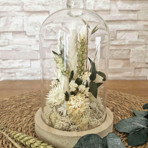 Cloche fleurs séchées et stabilisées, décoration mariage bohème, cadeau d'anniversaire pour femme et idée de cadeau de noël