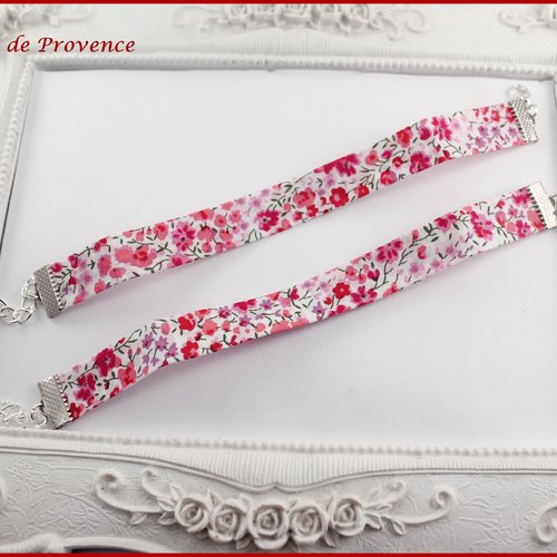 Bracelete tissu liberty phoebe rose et blanc