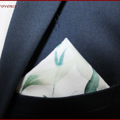 Pochette costume - tissu feuilles eucalyptus vert - homme