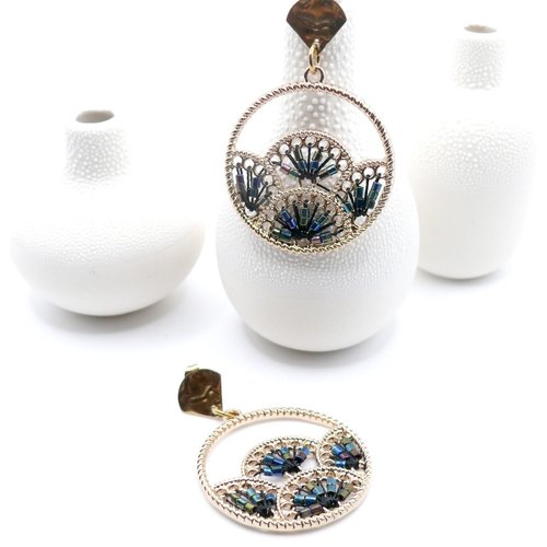 Boucles d’oreilles en acier inoxydable doré 18k – pendentif laiton forme zen & perles miyuki