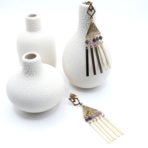 Boucles d’oreilles en acier inoxydable doré 18k, forme géométrique avec perles d'agate