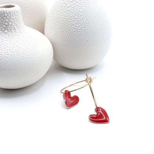 Créoles en acier inoxydable doré à l’or fin 18k  modèle my love rouge