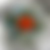 Barette fleur en tissu, organza, plumes et perles, accessoires coiffure, mariage, bleu, vert, orange et blanc, 196
