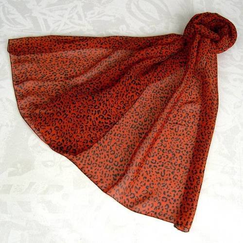 Foulard simple classique, écharpe légère, foulard imprimé orange et noir, châle, étole, motif léopard  207