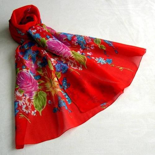 Foulard simple classique, écharpe légère,châle, étole, motif fleurs, 087
