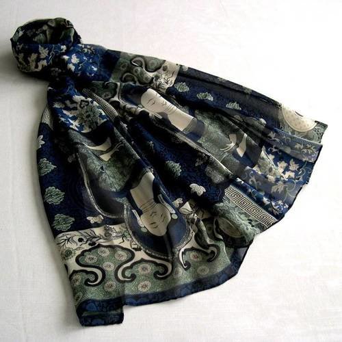 Foulard simple classique en soie, écharpe légère, châle, étole, motifmotif oriental