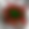 Broche fleur en tissu, organza, plumes et perles, accessoires femme, mariage, fête, cadeau, beige, rouge et vert, 179
