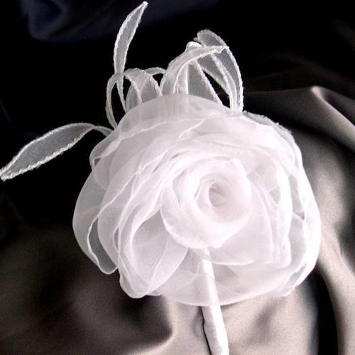 Serre-tête  fleur, rose blanche en organza, accessoires coiffure,  mariage, fête