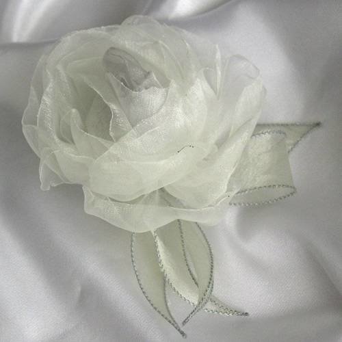 Broche fleur, rose grise en organza, accessoires mariage, ceremonie, fête, cadeau 