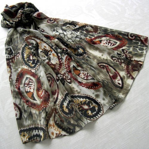 Foulard simple classique, écharpe légère,  imprimé multicolore, châle, étole, motif oriental 118