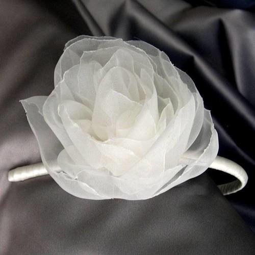 Serre-tête fleur, rose blanche en organza, accessoires coiffure, fleur mariage, 