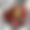 Barette fleur en tissu et organza, plumes et perles,  accessoires coiffure, mariage, cadeau,  jaune, rouge et noir, 109