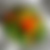 Barette fleur en tissu, plumes et perles, accessoires coiffure, jaune, vert et orange, 244