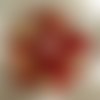 Barette fleur en tissu, organza, plumes et perles, accessoires coiffure, mariage, fête, cadeau, beige et rouge, 263