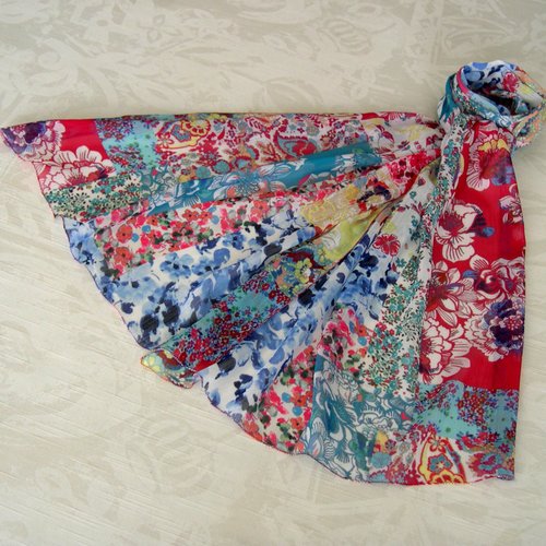 Foulard simple classique, écharpe légère multicolore, châle, étole, motif fleurs, 277