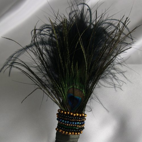 Serre-tête verte décorée de plumes de paon et de perles, accessoires coiffure, mariage, fête, cadeau