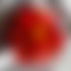 Broche fleur en tissu, organza, plumes et perles, personnalisée, accessoires femme, mariage, fête, cadeau, rouge orange, 284