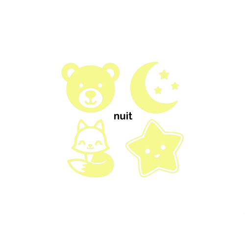 Lot motifs bébé phosphorescent appliqué transfert textile flex thermocollant modèle 1