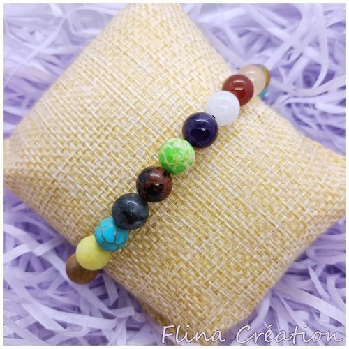 Bracelet perles pierres naturelles multicolores