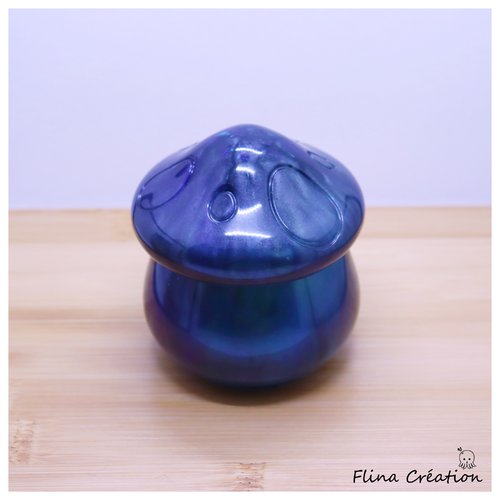 Boîte / photophore champignon bleu nébuleuse nacré