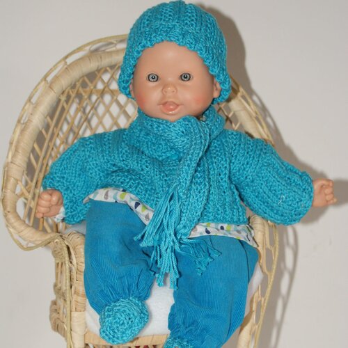 Vêtement pour poupée de 30 cm pantalon en velours  bleu turquoise et chemisier assorti