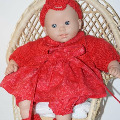Vêtement pour poupée 30 cm robe rouge imprimée tons sur tons